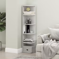Furinno Pasir 5-Tier Corner Open Shelf Bookcase, White
