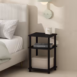 Furinno Just 3-Tier Turn-N-Tube Open Storage Nightstand 2-Pack Plastic Poles Americano/Black