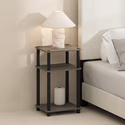 Furinno Just 3-Tier Turn-N-Tube Open Storage Nightstand 2-Pack Plastic Poles French Oak/Black