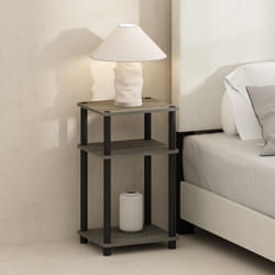 Furinno Just 3-Tier Turn-N-Tube Open Storage Nightstand  2-Pack  Plastic Poles  French Oak/Black