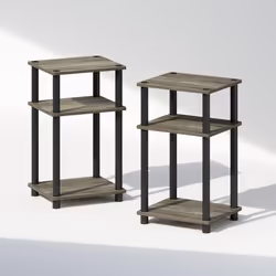 Furinno Just 3-Tier Turn-N-Tube Open Storage Nightstand  2-Pack  Plastic Poles  French Oak/Black