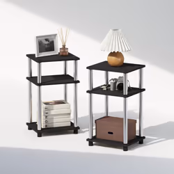 Furinno Just 3-Tier Turn-N-Tube Open Storage Nightstand  2-Pack  Americano  Stainless Steel Tubes