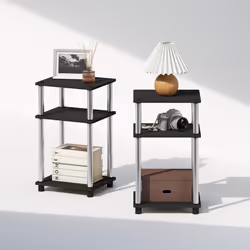 Furinno Just 3-Tier Turn-N-Tube Open Storage Nightstand  2-Pack  Americano  Stainless Steel Tubes
