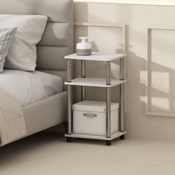 Furinno Just 3-Tier Turn-N-Tube Open Storage Nightstand  2-Pack  Plastic Poles  White Oak/Stainless Steel