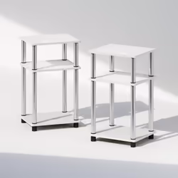 Furinno Just 3-Tier Turn-N-Tube Open Storage Nightstand  2-Pack  Plastic Poles  White Oak/Stainless Steel