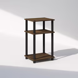 Furinno Just 3-Tier Turn-N-Tube Open Storage Nightstand  1-Pack  Plastic Poles  Columbia Walnut/Black