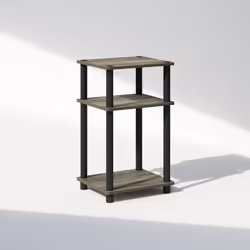 Furinno Just 3-Tier Turn-N-Tube Open Storage Nightstand  1-Pack  Plastic Poles  French Oak/Black