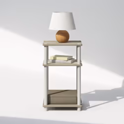 Furinno Just 3-Tier Turn-N-Tube Open Storage Nightstand  1-Pack  Plastic Poles  Sonoma Oak/White