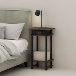Furinno Turn-N-Tube Tall Nightstand with Bin 1-Pack Plastic Poles Columbia Walnut/Black/Dark Brown