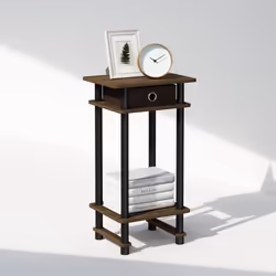Furinno Turn-N-Tube Tall Nightstand with Bin  1-Pack  Plastic Poles  Columbia Walnut/Black/Dark Brown