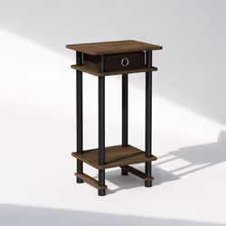 Furinno Turn-N-Tube Tall Nightstand with Bin  1-Pack  Plastic Poles  Columbia Walnut/Black/Dark Brown