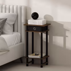 Furinno Turn-N-Tube Tall Nightstand with Bin 2-Pack Plastic Poles Amber Pine/Black
