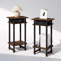 Furinno Turn-N-Tube Tall Nightstand with Bin  2-Pack  Plastic Poles  Amber Pine/Black
