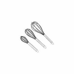 Stainless Steel and Silicone Non-Stick Coated Whisk Set, Pack of 3, Black, 20.3, 25.4 and 30.5 cm (Previously AmazonCommercia ...