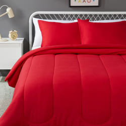 Amazon Basics 3 Piece Microfiber Kid's Comforter and Pillow Sham Set  Full/Queen  Red  Solid