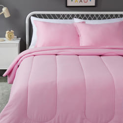 Amazon Basics 3 Piece Microfiber Kid's Comforter and Pillow Sham Set  Full/Queen  Light Pink  Solid