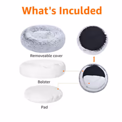 Amazon Basics Donut Pet Bolster Faux Fur Bed for Dog  Grey  23"""" x 23""""