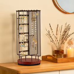 Jewellery Organiser Stand Earring Holder with 28 Necklace Hooks, 360 Rotating Necklace Holder Earrings Storage Rack Jewelry Tower Bracelet Holder,