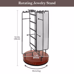 Jewellery Organiser Stand Earring Holder with 28 Necklace Hooks, 360 Rotating Necklace Holder Earrings Storage Rack Jewelry Tower Bracelet Holder,