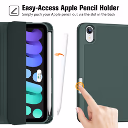 for iPad Mini 7 A17 Pro 2024/iPad Mini 6 2021 8.3 Inch iPad Mini 7th/6th Gen Case with Pencil Holder, Trifold Stand Smart Folio with Soft TPU Back