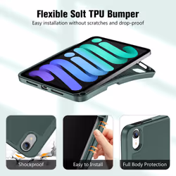 for iPad Mini 7 A17 Pro 2024/iPad Mini 6 2021 8.3 Inch iPad Mini 7th/6th Gen Case with Pencil Holder, Trifold Stand Smart Folio with Soft TPU Back