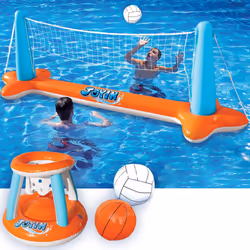 JOYIN XL Inflatable Pool Float Set 125'' Volleyball Net & Basketball Hoops Extra Large Floating Swimming Game Toy for Kids ...