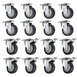 VEVOR 16 Plate Casters with 4" Polyurethane Wheels All Swivel & 8 Brake Casters