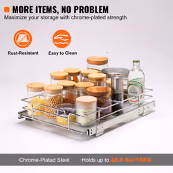 VEVOR 12""W x 17""D Pull Out Cabinet Organizer  Heavy Duty Slide Out Pantry Shelves  Chrome-Plated Steel Roll Out Drawers  Sliding Drawer Storage for