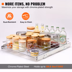 VEVOR 20""W x 21""D Pull Out Cabinet Organizer  Heavy Duty Slide Out Pantry Shelves  Chrome-Plated Steel Roll Out Drawers  Sliding Drawer Storage for
