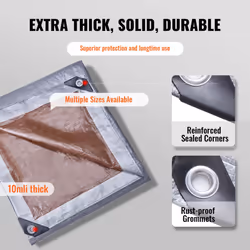 VEVOR Tarp Waterproof 20x30 ft  Plastic Poly Tarp Cover 10 Mil  Multi Purpose Tear UV and Temperature Resistant Outdoor Tarpaulin with High Durability