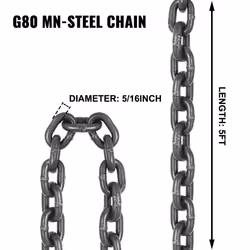 VEVOR Chain Sling 5/16 Inch X 5 Ft Chain Sling for Engine Hoist G80 Alloy Steel Lifting Sling Chains 3 Ton with 4 Leg Grab Hooks - Additional view 4