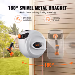 VEVOR Retractable Hose Reel  100 ft x 1/2 inch  Garden Water Hose Reel with 9-Pattern Nozzle  180