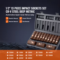 VEVOR Impact Sockets Set 13pcs Metric 6-Point 1/2in Drive Bit Ratchet Tool Kit