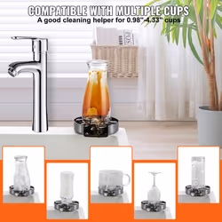 VEVOR Glass Rinser Cup RinserÂ  Holes Spraying 360 Rotating Stainless Steel - Stainless Steel + Silicone Pad