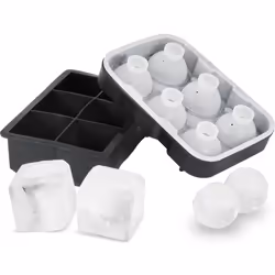 VEVOR Ice Cube Trays (Set of 2), 2-in-1 Combo with Silicone Sphere Ice Ball Maker & Large Square Ice Cube Maker with Lid, Reu ...