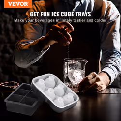 VEVOR Ice Cube Trays (Set of 2), 2-in-1 Combo with Silicone Sphere Ice Ball Maker & Large Square Ice Cube Maker with Lid, Reusable Easy Release Ice Tr