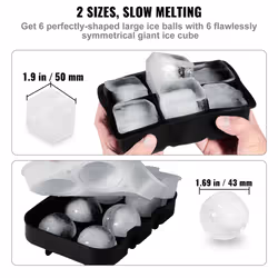 VEVOR Ice Cube Trays (Set of 2), 2-in-1 Combo with Silicone Sphere Ice Ball Maker & Large Square Ice Cube Maker with Lid, Reusable Easy Release Ice Tr
