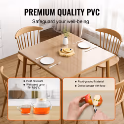 VEVOR Clear Table Cover Protector  12"" x 12""/305 x 305 mm Table Cover  1.5 mm Thick PVC Plastic Tablecloth  Waterproof Desktop Protector for Writing