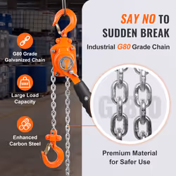 VEVOR Manual Lever Chain Hoist  1/4 Ton 550 lbs Capacity 5 FT Come Along  G80 Galvanized Carbon Steel with Weston Double-Pawl Brake  Auto Ch
