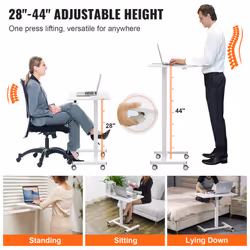VEVOR Mobile Standing Desk 28"-44" Gas-Spring Height Adjustable Sit-Stand Desk