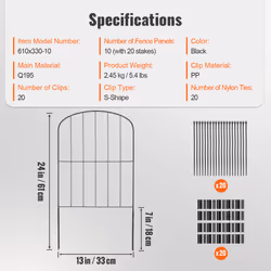 VEVOR Garden Fence No Dig Fence 24''(H)x13''(L)Animal Barrier Fence 10 Pack - Additional view 6