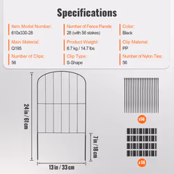 VEVOR Garden Fence No Dig Fence 24''(H)x13''(L)Animal Barrier Fence 28 Pack - Additional view 6