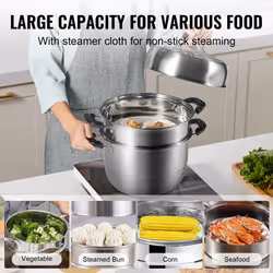 VEVOR Steamer Pot 3-Tier 11" & 8.5QT Stock Pot Vegetable Steamer 2 Steaming Tray