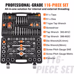 VEVOR Tap and Die Set 116Pcs Metric and SAE Size Bearing Steel Threading Tool