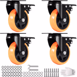 VEVOR Caster Wheels  4-inch Swivel Plate Casters  Set of 4  with Security A/B Locking No Noise PVC Wheels  Heavy Duty 1400 lb ...