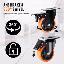 VEVOR Caster Wheels  4-inch Swivel Plate Casters  Set of 4  with Security A/B Locking No Noise PVC Wheels  Heavy Duty 1400 lbs Load Capacity  Non-Mark