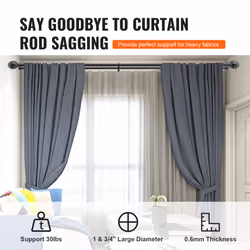 VEVOR Double Rod Curtain Rods 36-72 in(3-6ft) Adjustable Length Round Finials