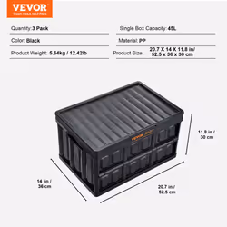 VEVOR Collapsible Storage Bins with Lids Folding Stackable Containers 45L 3-Pack - Additional view 6