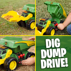 John Deere 18 2-N-1 Dig Rig Toy Dump Truck and Front Loader with Lights  Sound and Motor with Dual Joystick Controllers  Extra Large Construction Truc