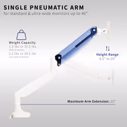 VIVO Premium Aluminum Heavy Duty Single Monitor Arm for Ultrawide Monitor up to 40 inches and 32.5 lbs  Desk Mount Stand  Pneumatic Height  Max VESA 1